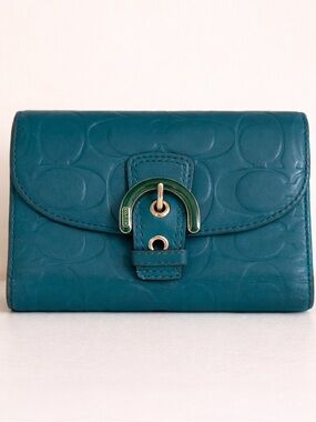 Coach Soho Embossed Leather Zipper Clutch Wallet Blue